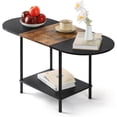 thumbnail image 3 of Coffee Tables for Living Room,2-Tier Small Oval Center Table Industrial Modern Style Coffee Tables with Storage Shelf and Wood Tabletop for Small Space,Home Office,Brown & Black, 3 of 8