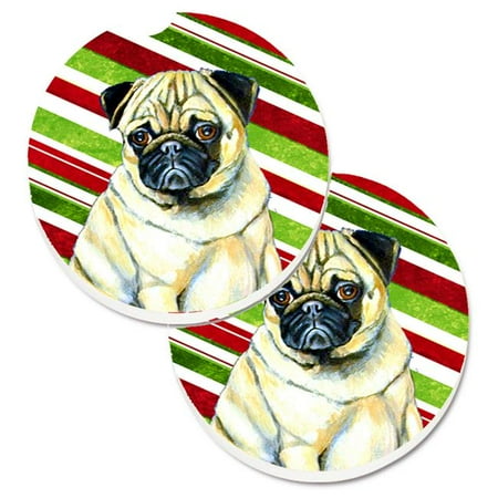 

Pug Candy Cane Holiday Christmas Set of 2 Cup Holder Car Coaster
