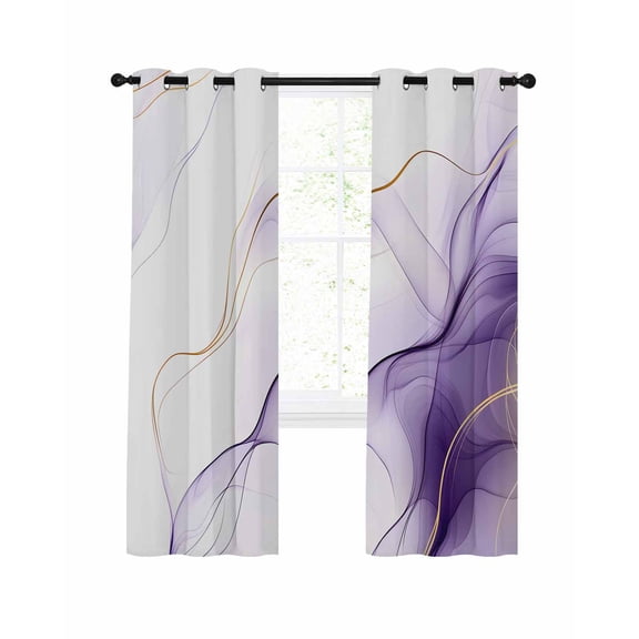 Marble Purple Blackout Curtains, Light Blocking Print Window Curtains, Gold White Modern Gradient Ocean Ripple Thermal Insulated Window Drapes for Living Room Kitchen Cafe 2 Panels, 104"W x 52"L