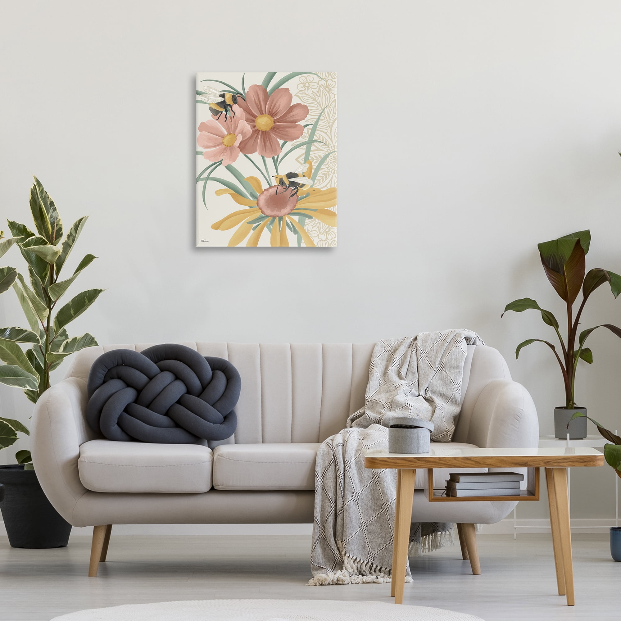 Stupell Industries Pollinating Bumble Bees Botanical & Floral Painting Gallery Wrapped Canvas Art Print Wall Art, 24 x 30