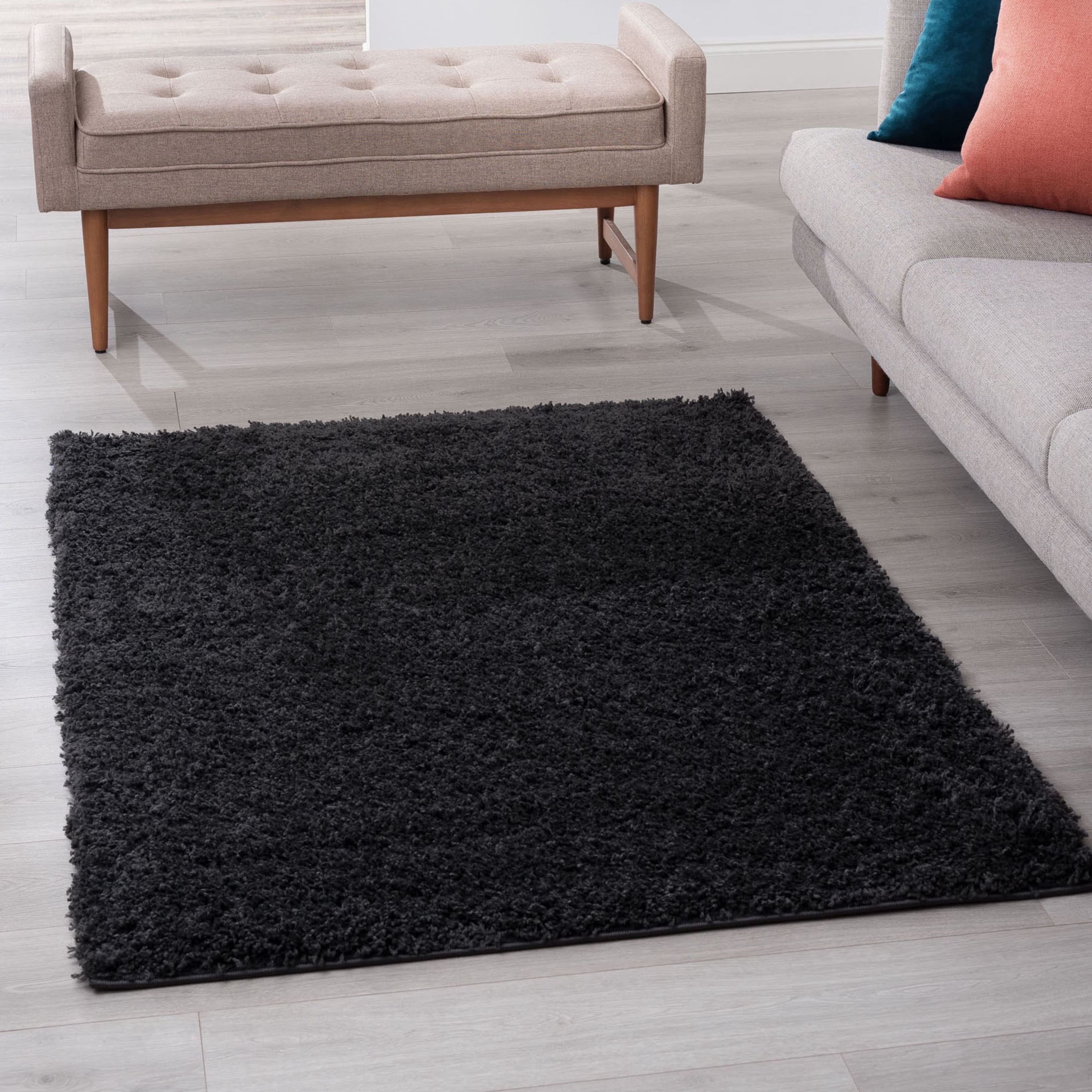 Transitional 5x8 Area Rug Shag Thick (5'3'' x 7'3'') Solid Dark Gray Living Room Easy to Clean