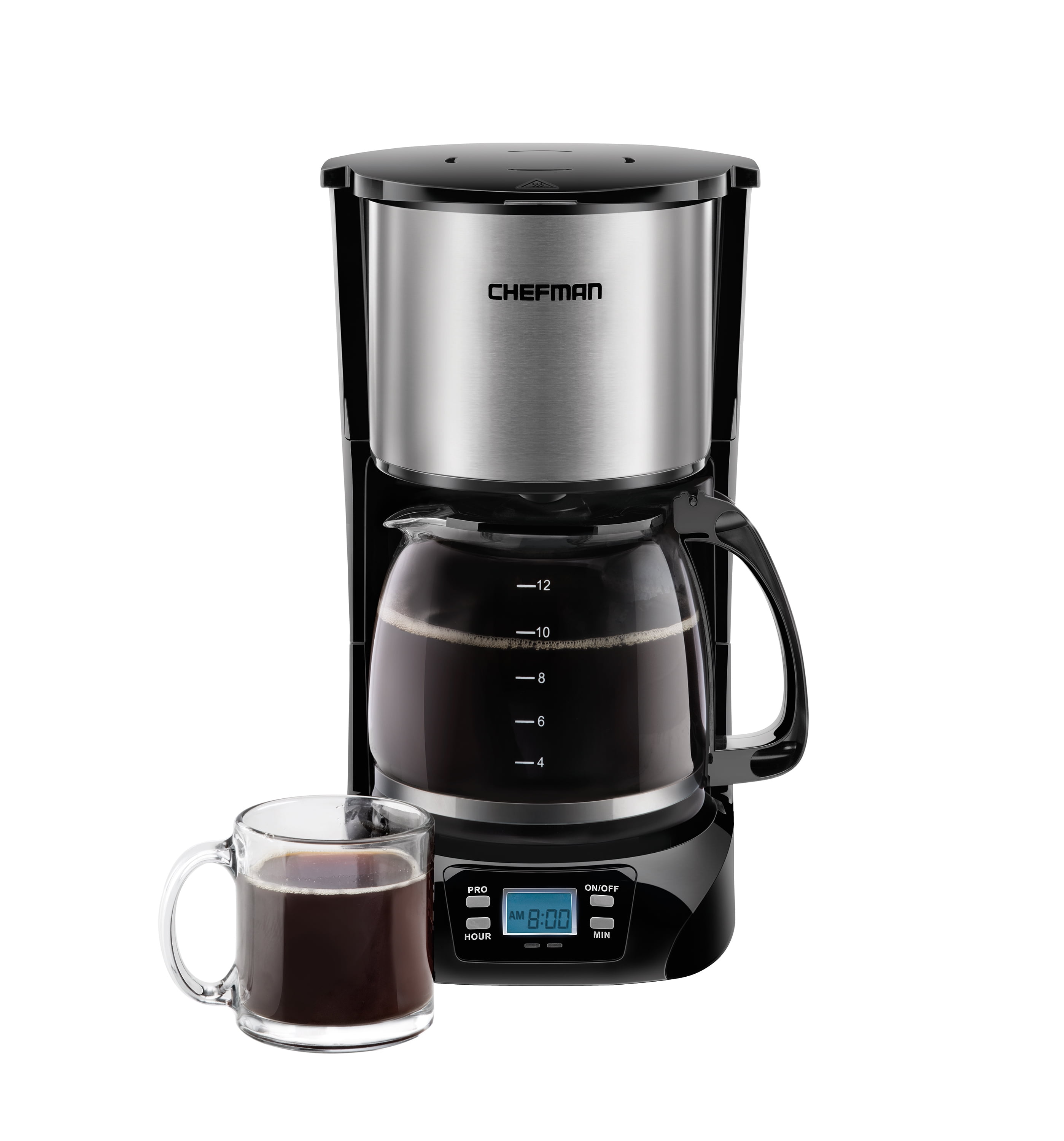 Chefman 12-Cup Programmable Coffee Maker, Round Stainless Steel Stainless Steel Coffee Maker Walmart