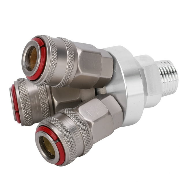 Pneumatic Component, G1/2in Thread Carbon Steel One-Handed Operation 3 Way Connector, Coupler For Connecting Pneumatic Pipes Grinders