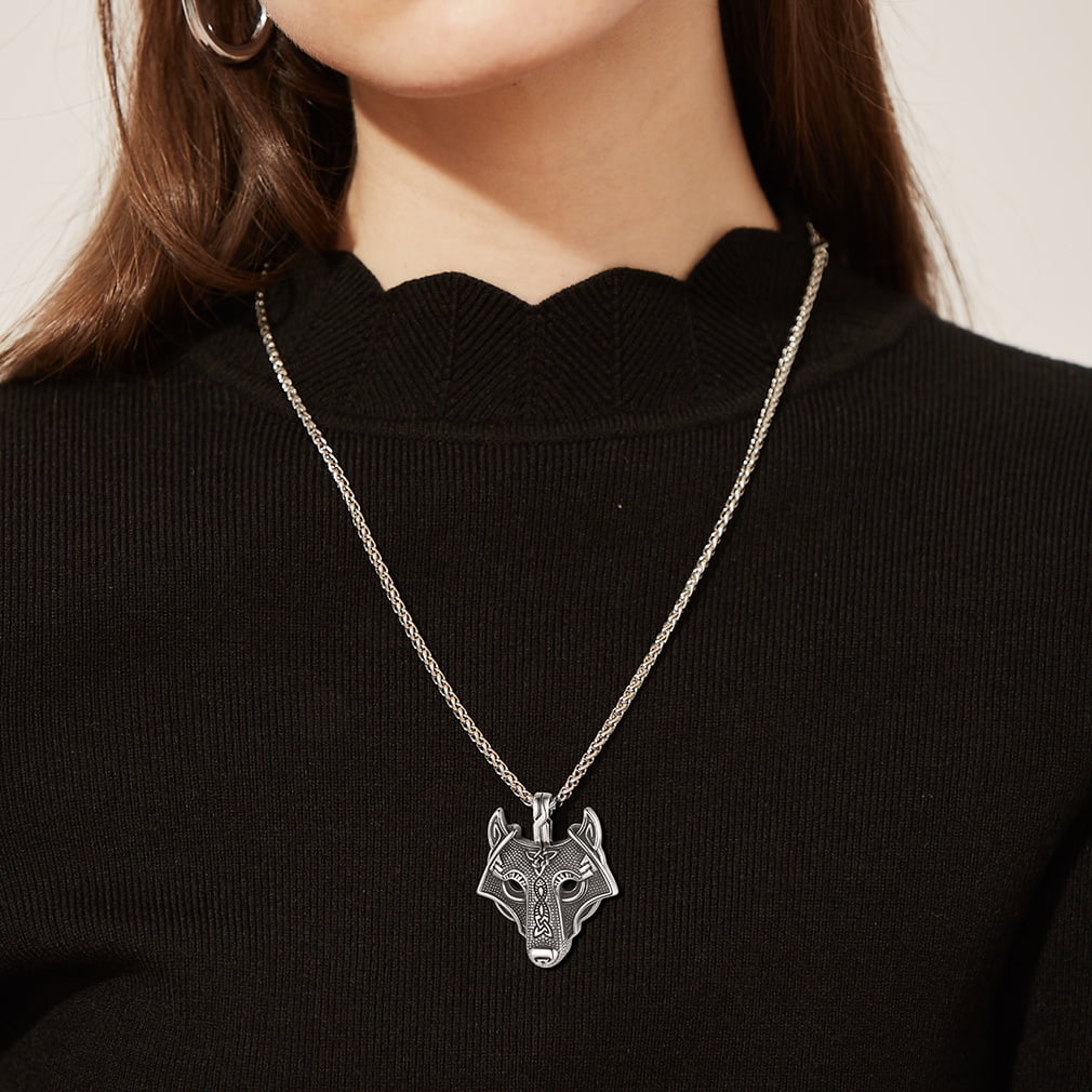 FaithHeart Viking Wolf Head Necklace for Men Boys Silver Norse Pendant Charms Celtic Amulet Jewelry Gift for Dad Birthday Walmart