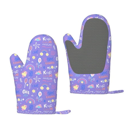 

Zeuib Tennis 1 Print Oven Mitts Oven Gloves with Non-Slip Silicone Heat and Slip Resistant Cooking Mitt Set for Cooking and Baking (2 Count)