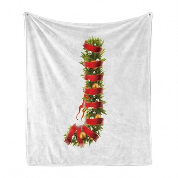 Christmas Alphabet Soft Flannel Fleece Throw Blanket, Sketch of J Letter with Tree Branches in Realistic Style, Cozy Plush for Indoor and Outdoor Use, 50" x 60", Pearl and Olive Green, by Ambesonne