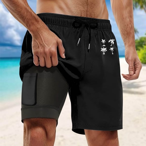 CONZONE Mens Swim Trunks With Stretch Liner Hawaiian Graphic Y2K Board Shorts for Men Elastic Waist Drawstring Lightweight Quick Dry Summer Beach Swim Shorts With Pocket