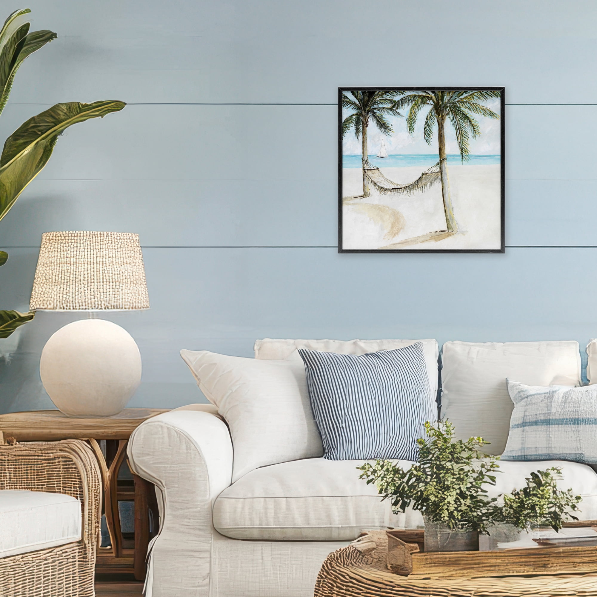 Stupell Industries Beach Hammock Coastal Scene Black Framed Giclee Art, design by Lorenzo Collective