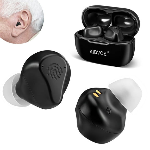 KIBVOE hearing aids For Seniors Rechargeable Adults hearing aids For Mild and moderate Sound Loss, Super Long Battery Life, With Charging Case& USB Charging Cable-Black
