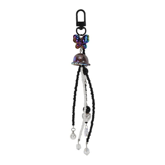 Unique Bargains 1 Pc Durable Long Tassel Dangle Bell Handbag Charm Decorative Keychain Black [Black Butterfly]