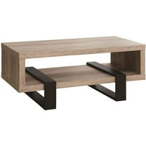 Modern Coffee Table with Open Shelf, Grey Driftwood Finish, Wood Grain Design, Living Room Accent Table