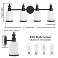 thumbnail image 5 of Bathroom Vanity Light Over Mirror, 4 Light Matte Black Bathroom Light Fixtures with Frosted Milk Glass, Modern Vanity Lighting Wall Mount, 5 of 7