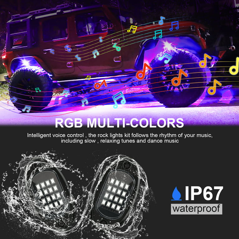 Blue LED Rock Lights 4 Pods Underglow Neon Light for Truck Jeep Off Road  Car ATV
