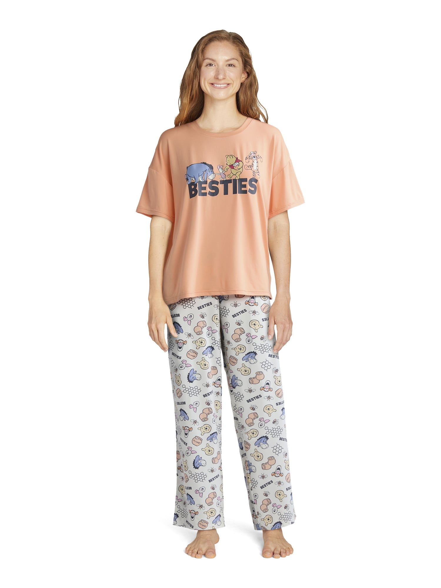 Winnie the Pooh Women's and Women’s Plus Oversized Tee and Pants Pajama Set, 2-Piece, Sizes XS-3X