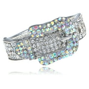 Alilang Silvery Tone Iridescent Clear Crystal Colored Rhinestones Belt Buckle Cuff Bracelet