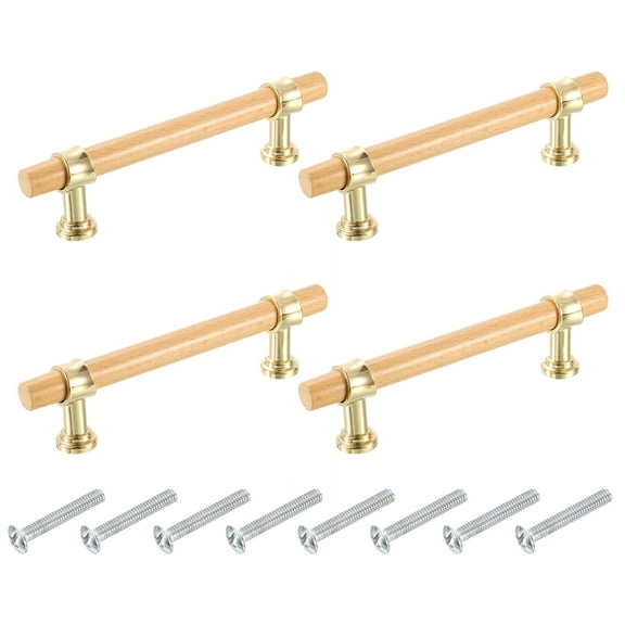 Uxcell 4 Pcs Adjustable Wood Drawer Pulls T Bar Double Hole Handles with Screws, Gold