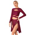 thumbnail image 4 of iEFiEL Womens Modern Lyrical Dance Costume Latin Performance Outfit Long Sleeve Crop Top with Split Tassel Skirt Burgundy XL, 4 of 7