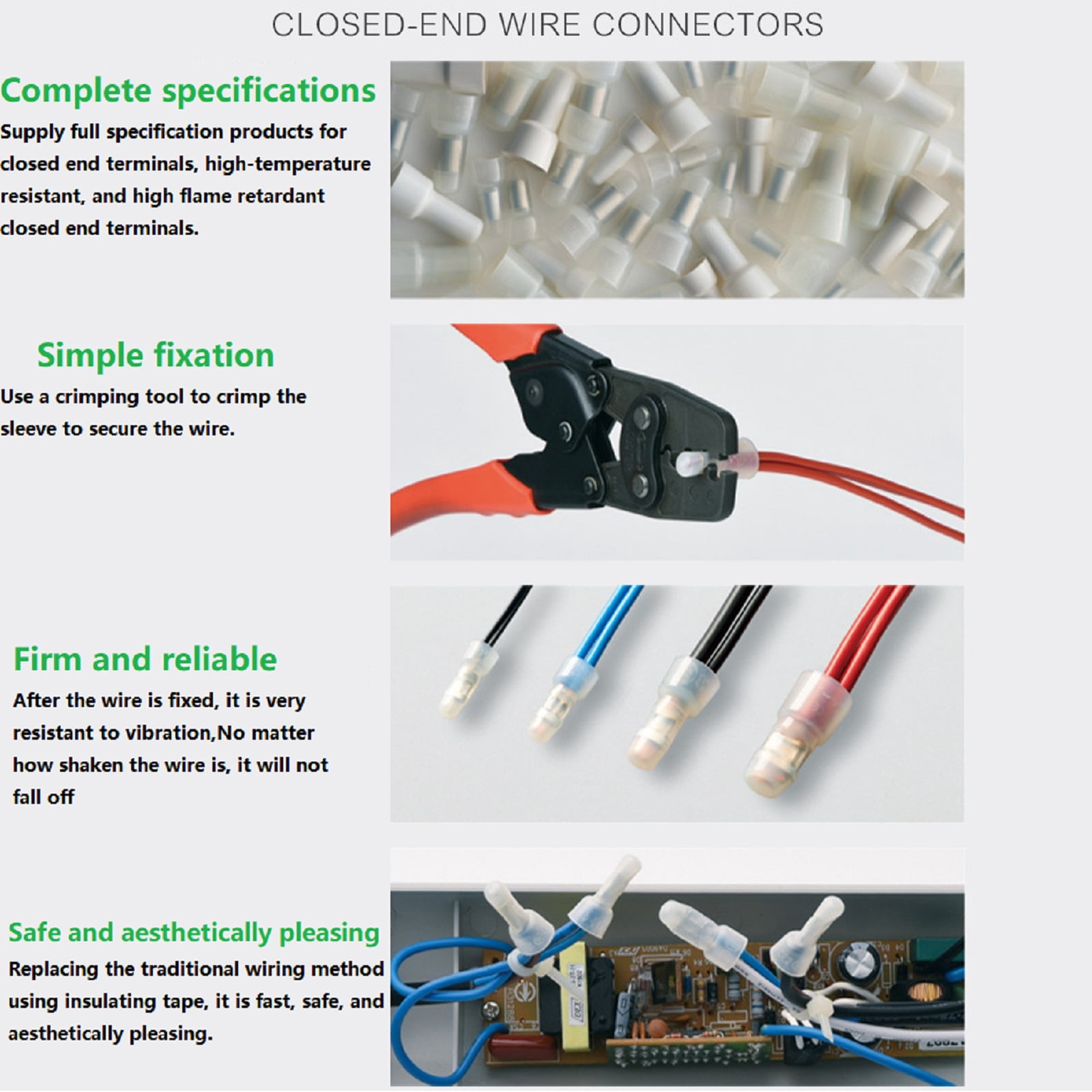 Closed End Crimp Cap Wire Connector 1000Pcs, White Wire Connector Copper Core Cable Terminals Connector