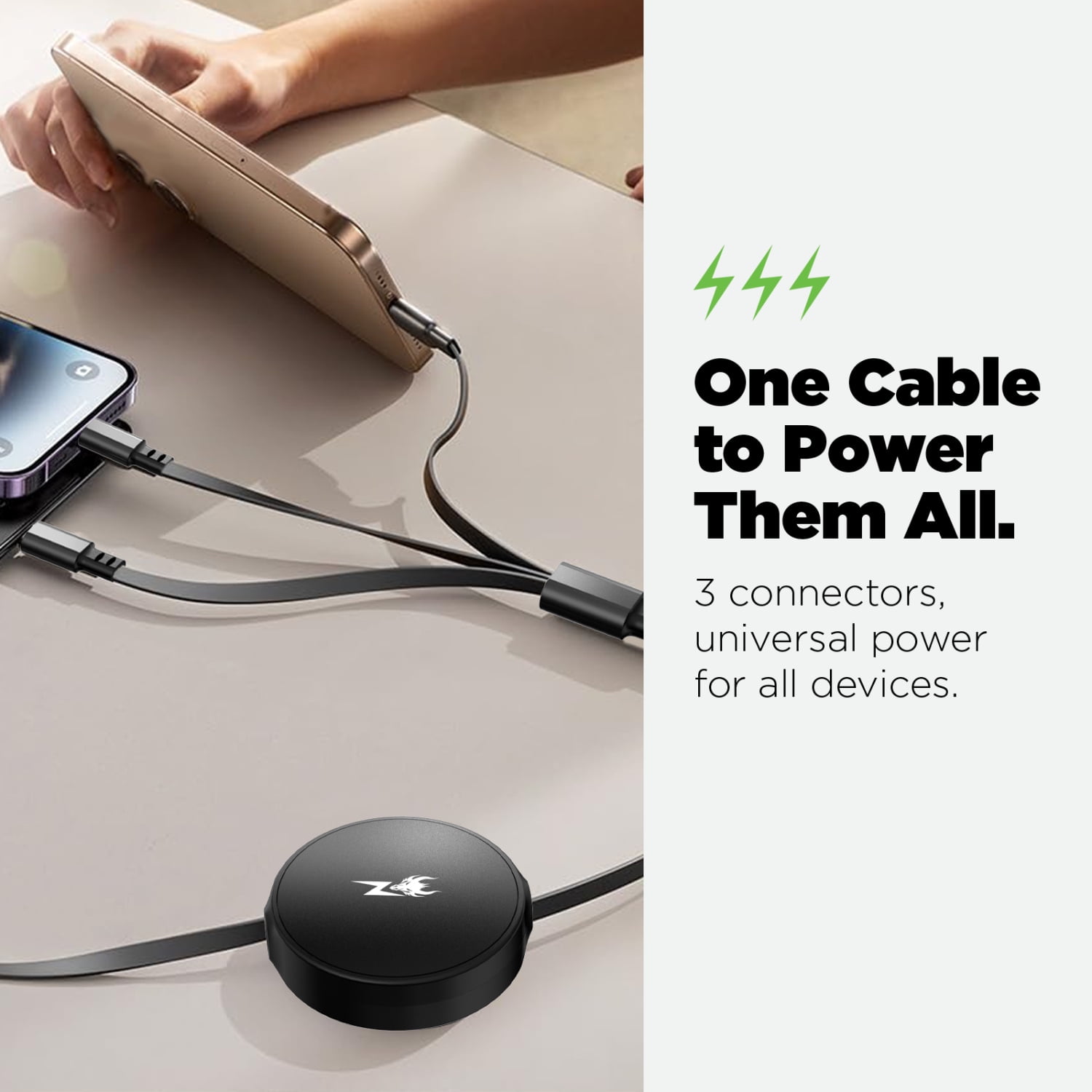 MyBat Pro PowerLines 3-in-1 Retractable Charging Cable - 4FT - Black