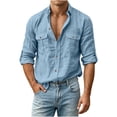 thumbnail image 2 of QIYAGBSA Men's Long Sleeve Button Down Shirt, Textured Cotton Linen Work Shirt with Double Pockets for Casual Office and Weekend, 2 of 8