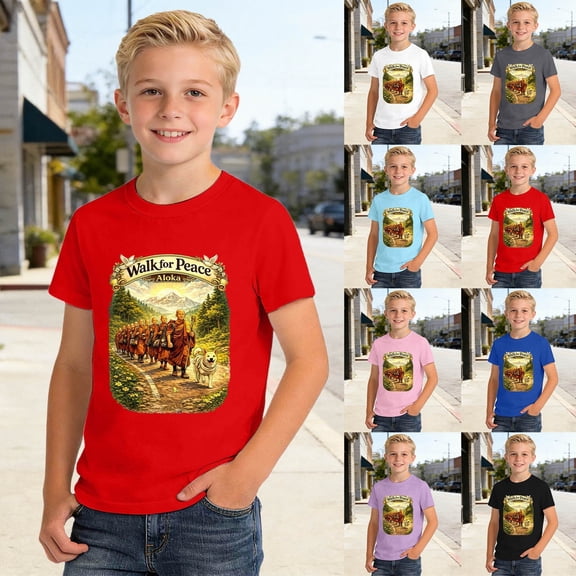 RTKFRFLM Boys' Cute Graphic T-Shirt Fashionable Short Sleeve Crewneck Summer Top for Kids Stylish Character Print Cotton Tee Comfortable Casual Everyday Wear for Active Youths Ages 3-13Y