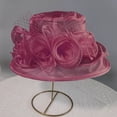 thumbnail image 4 of Church Dress Hat Flower Wide Brim Bridal Tea Party Wedding Hat for Women,Wine, 4 of 7