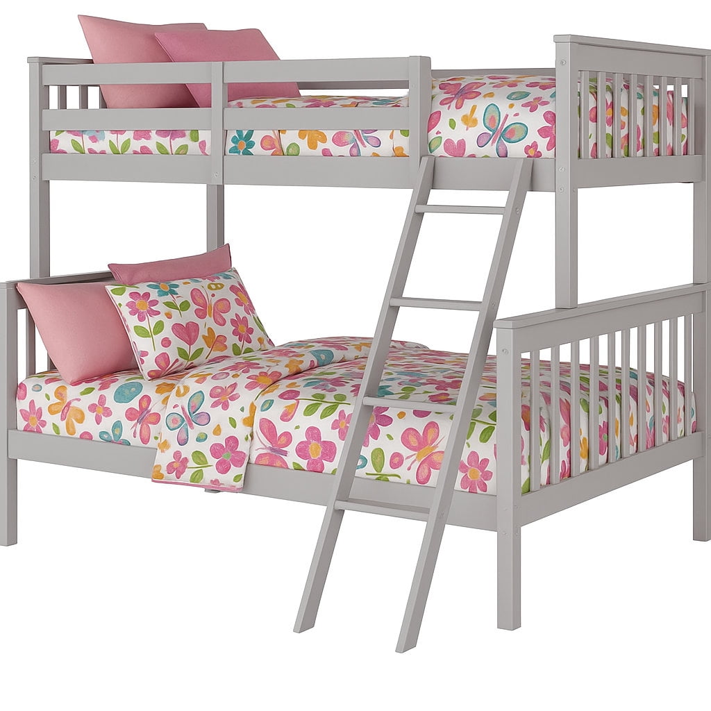 BR Wooden Kids Twin Over Full Bunk Bed Gray