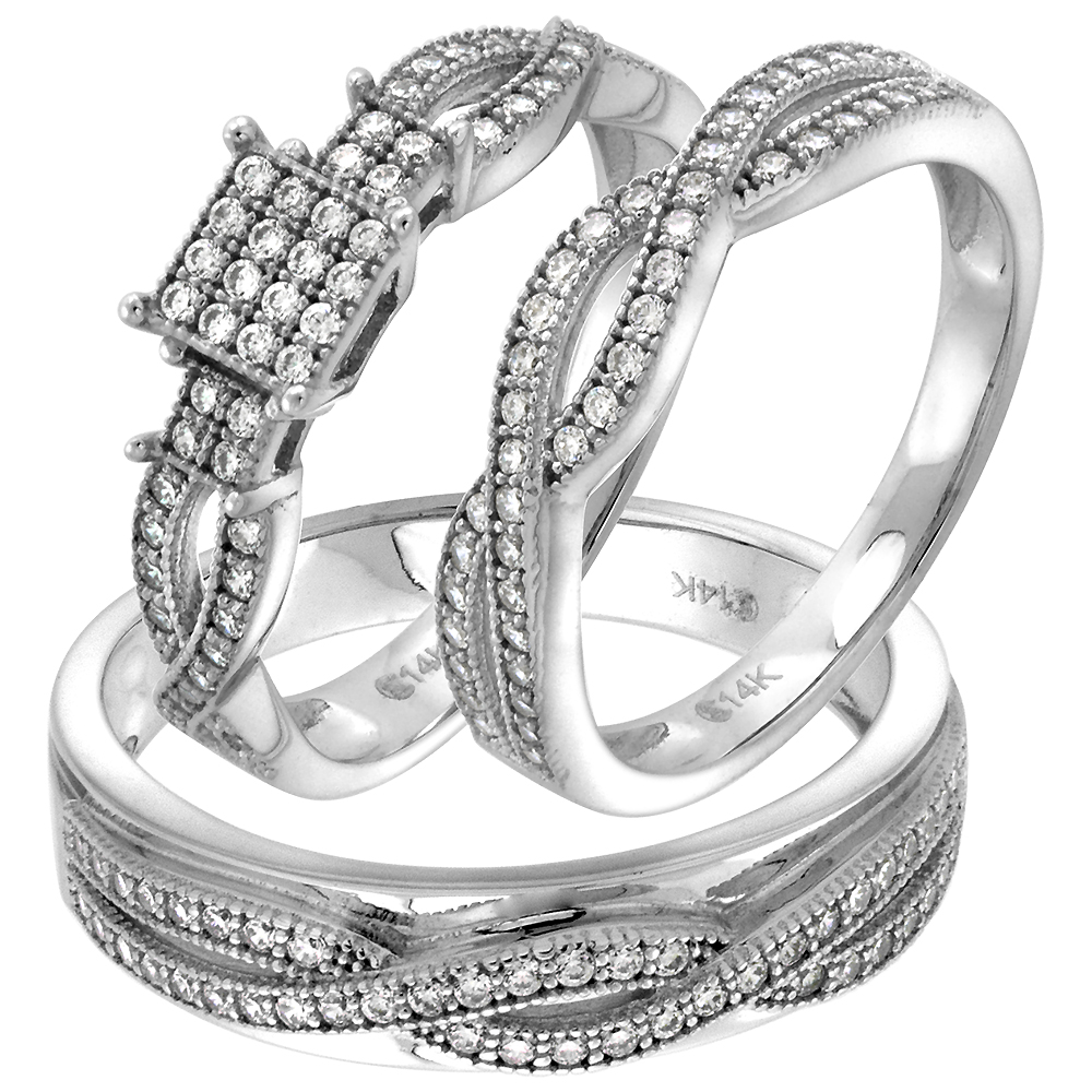 Silver City Jewelry 14k White Gold Cubic Zirconia Trio Wedding Ring