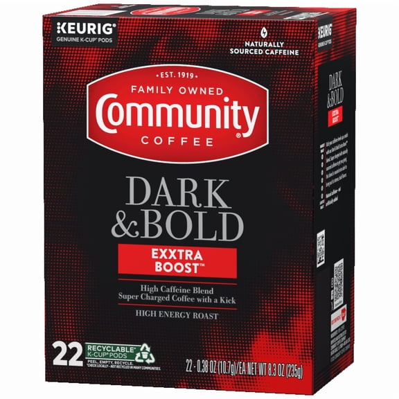 Community® Coffee Dark & Bold Exxtra Boost Coffee Single-Serve Cups 22 ct Box