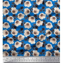 Soimoi Blue Cotton Duck Fabric Rose Flower Watercolor Print Fabric By the Yard 44 Inch Wide