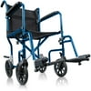 hugo portable lightweight transport wheelchair with detachable footrests, midnight blue