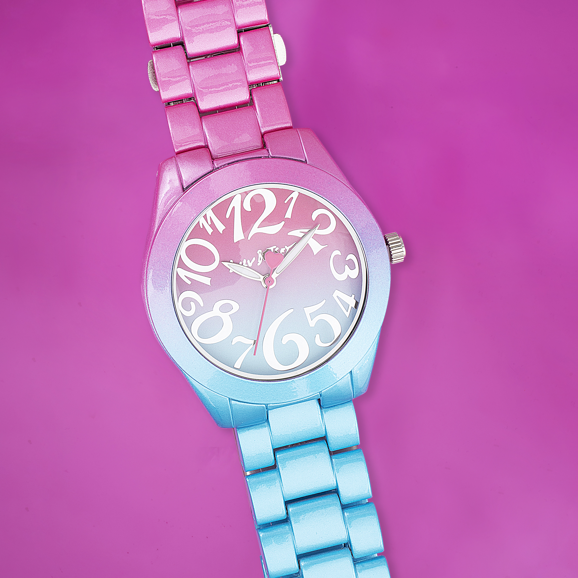 Luv Betsey Women's All Over Gradient Pink and Blue Printed Case, Dial and Band Watch