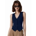 thumbnail image 6 of Women's Button Down Vest Tops Knit Neck Sleeveless Business Outfit Top for Casual Navy Blue L, 6 of 10