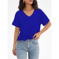 thumbnail image 2 of Womens T Shirts V Neck Rolled Sleeve Pocket Summer Tops Casual Loose Basic Tee Shirts Trendy, 2 of 5
