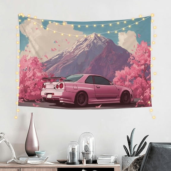 RKSupls Pink Sports Car Tapestry, Home Tapestry Suitable for Hanging for Decorative Wall Hanging, Decorative Bedroom, Living Room Decoration - 60*40in