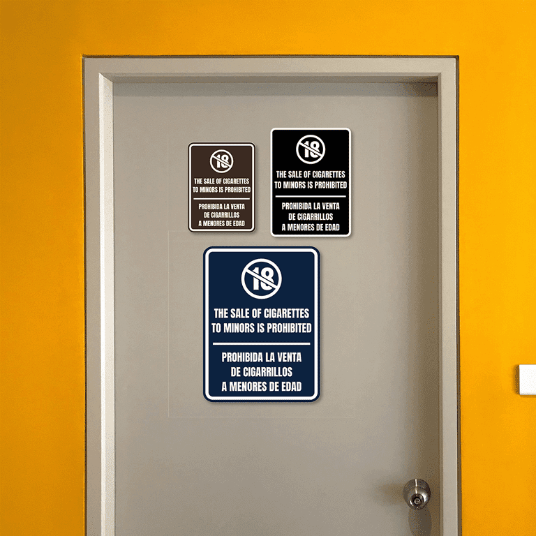 cigarettes to your door Signs ByLITA Portrait Round The Sale Of Cigarettes To Minors Is Prohibited  Door or Wall Sign | Spanish Bilingual Business And Office Signs (Blue) -  Large