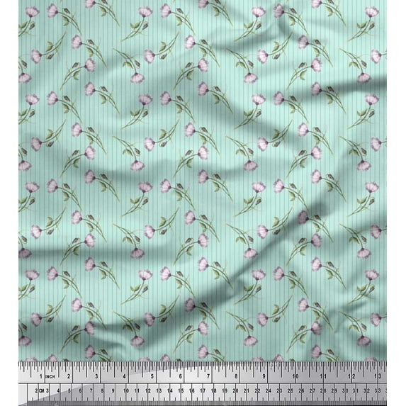 Soimoi Poly Georgette Fabric Stripe,Leaves & Buttercup Shirting Print Fabric by The Yard 52 Inch Wide
