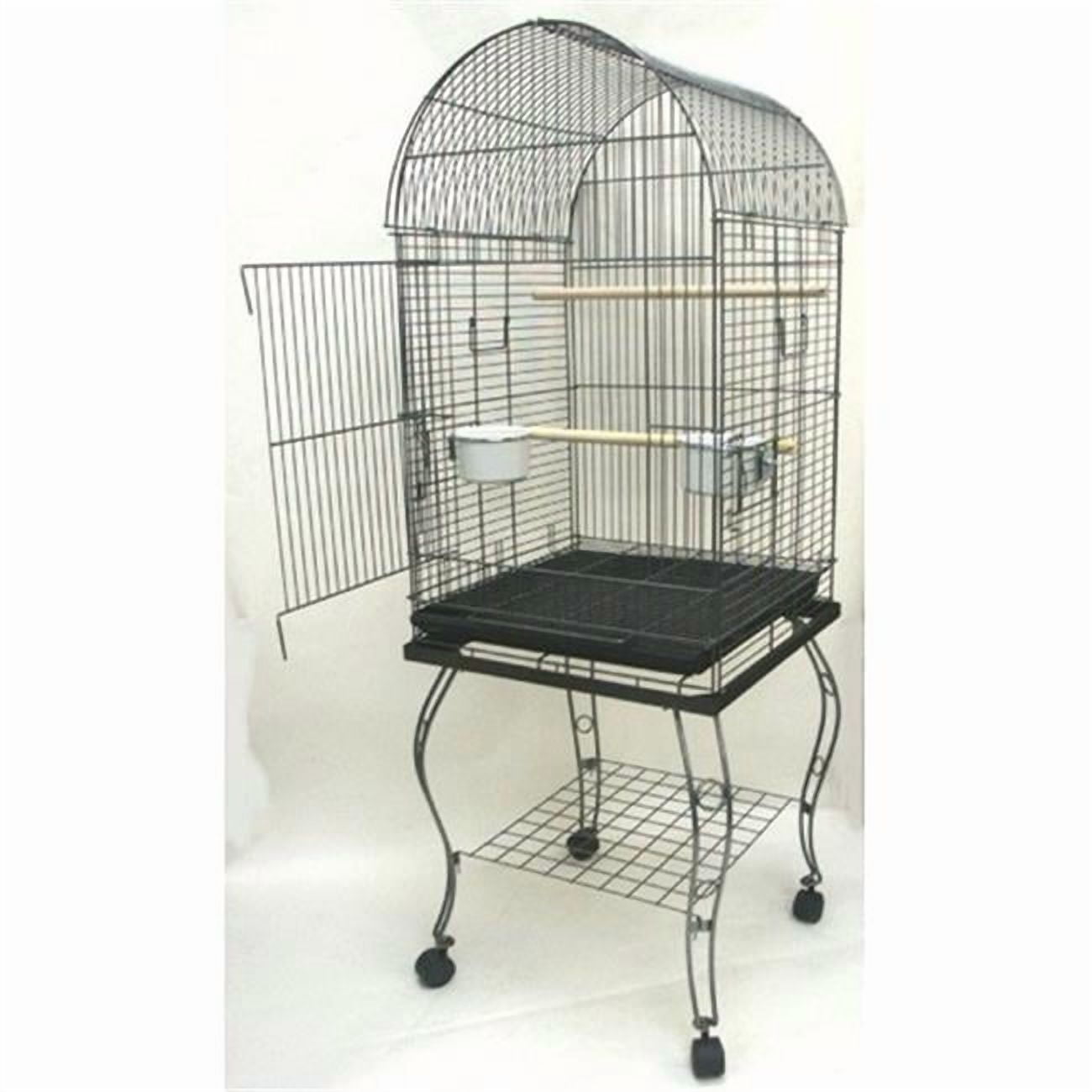 Dome Top Parrot Cage with Stand in Antique Silver