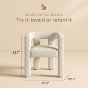 BELLEZE Modern Boucle Chairs Set of 4, Linen Dining Chairs with Barrel Sidearms and Back, Minimalist Upholstered Kitchen Armchairs for Dining Room - Lisbon (Cream)
