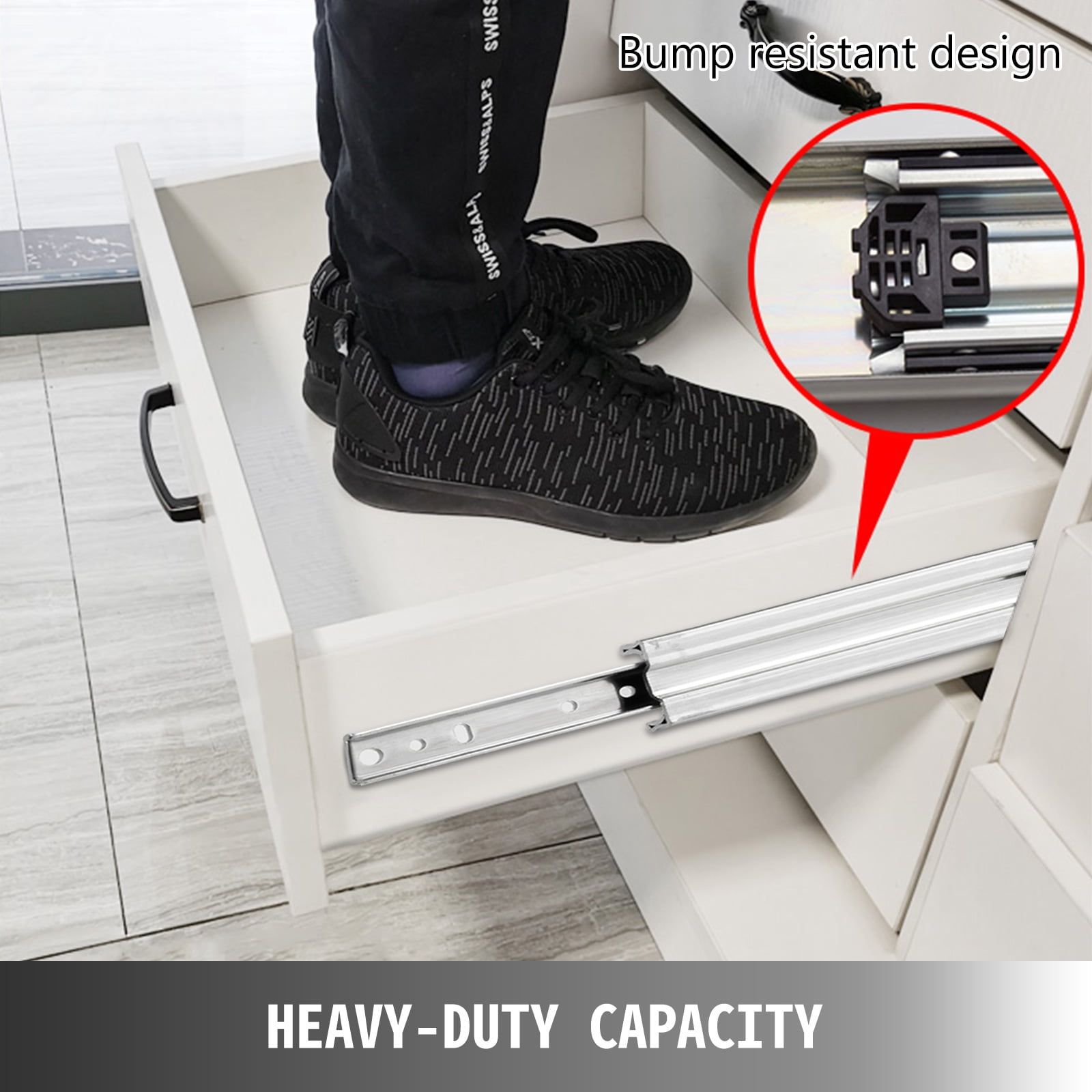 VEVOR 40" Heavy Duty, Locking Drawer Slides 500 LBS Load Capacity Long Full Extension Drawer Slide 1 pair Side Mount Ball Bearing Drawer Glides Push to Open Drawer Runners Rail