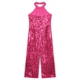 thumbnail image 4 of iEFiEL Kids Girls Halter Neck Sleeveless Romper Sparkly One Piece All Over Sequins Jumpsuit Birthday Cocktail Party Outfit Hot Pink 6, 4 of 5
