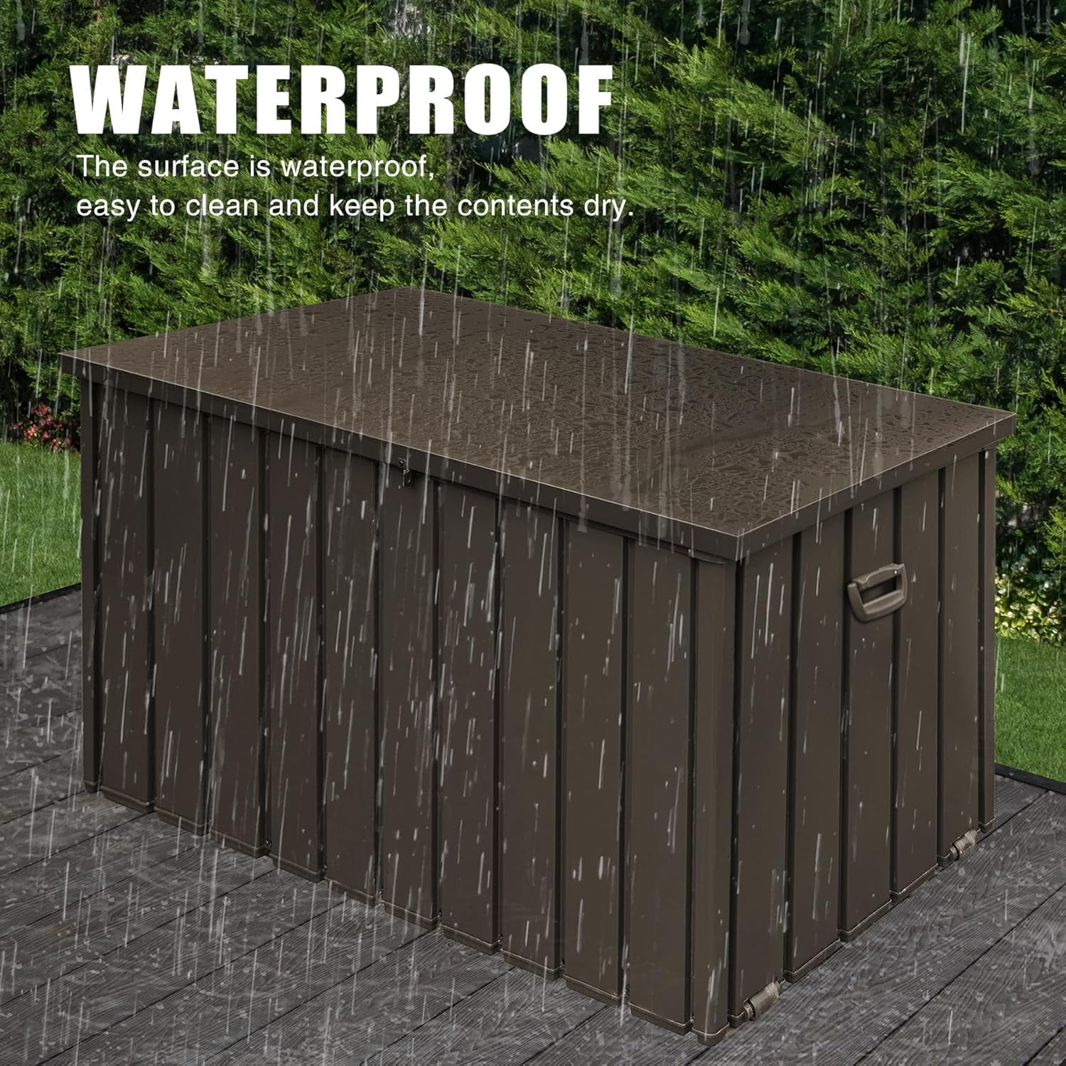 TOTAL Outdoor 120 Gallon Outdoor Deck Box,Waterproof & Rodent-Proof Steel-Reinforced Deck Container,Hydraulic Safety Lid with Lock,Patio, Garden, Pool Equipment Organizer,Dark Brown