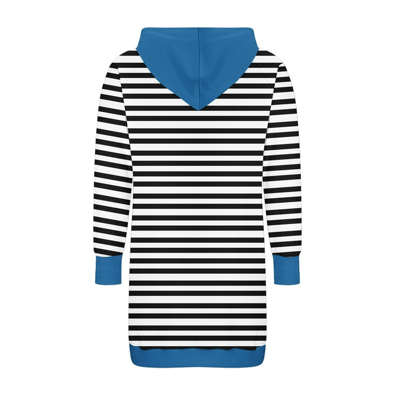 hooded collar long sleeve striped dress Ashirexll Casual Dresses for Women, Womens Fall Dresses, Fashion Striped Dress with Pockets Long Sleeve Hooded Dress for Ladies, Women's, Black