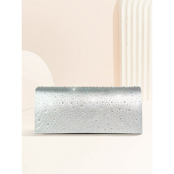 Girl Silver Rhinestone Envelope Clutch Bag, Women's Silver Rhinestone Envelope Evening Clutches Wedding And Party Purse- Silver