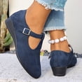 thumbnail image 4 of Rokment Wedge Dress Shoes for Women 2026 Spring Summer Fall Vintage Casual Suede Pointed Closed Toe Buckles Mid Heels Mary Jane Dressy Sandals Blue Size 6.5, 4 of 7