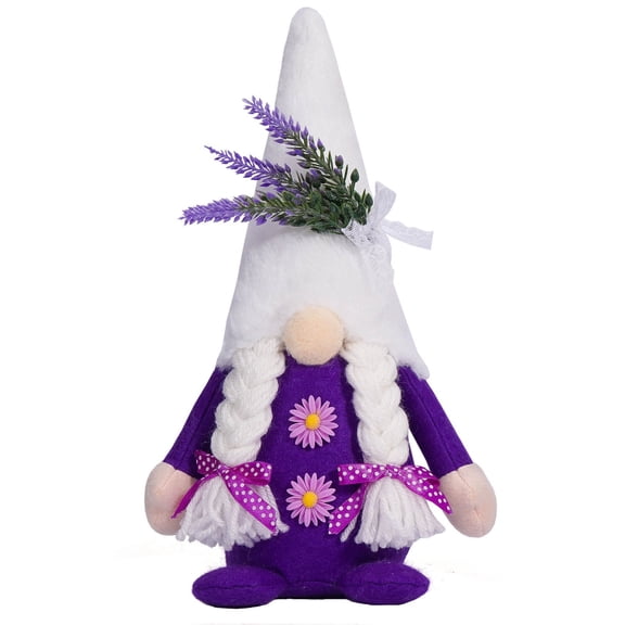 12" Lavender Easter Gnome Plush - Faceless Doll With Flowers - Swedish Tomte Ornament - Spring Holiday Purple Decor - Farmhouse Tabletop Elf Figurine For Kitchen Living Room Shelf