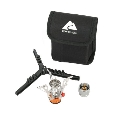 Ozark Trail 4 Piece Portable Camping Stove Adapter and Stand Set, Propane Compatible, All-in-One Kit
