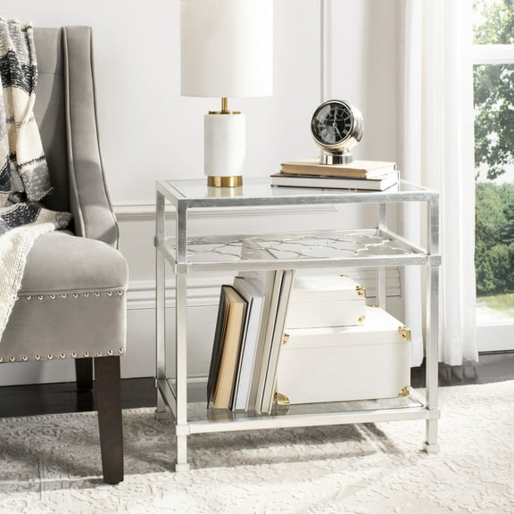 Safavieh Hanzel Glam Metal and Glass End Table, Silver / Glass