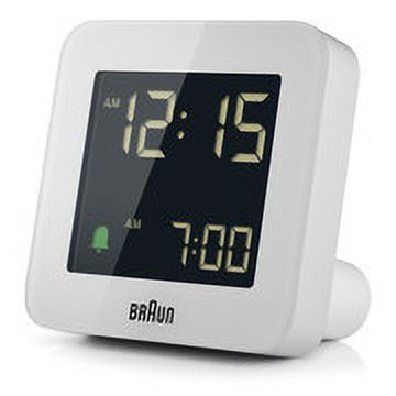 Braun BC09W: Modern White Digital Alarm Clock with Snooze, Negative LCD Display, and Quick Set