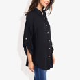 thumbnail image 4 of Women's Long Sleeve Button-Down Shirt with Roll-Up Sleeves and Front Pocket Casual Loose Fit Blouse- Medium, Black, 4 of 6